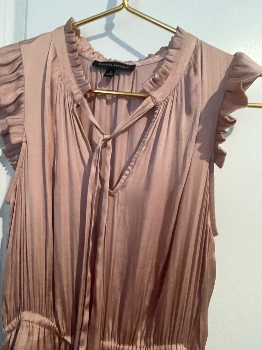 Women’s Pink Ruffle Maxi Dress Banana Republic 6 Cottage Core Tiered Ruffles - Picture 4 of 10